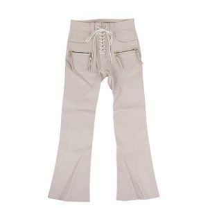 UNRAVEL PROJECT Ice Gray Leather Lace-Up Front Cropped Pants Size 27 $2170